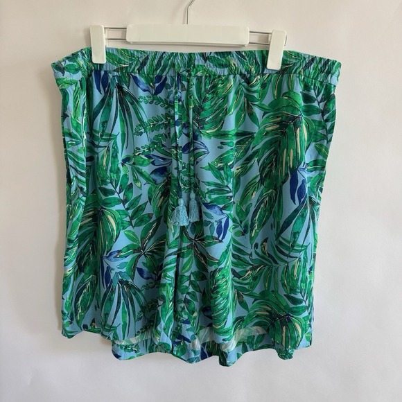 J. Jill Pants - J. Jill Tropical Palm Shorts Blue Green 2X Vacation Summer Beach Cruise Resort